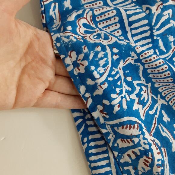 Livro Mini Dress Puff Sleeve Button Front Hand Block Mini Printed Blue Womens S - Picture 5 of 9